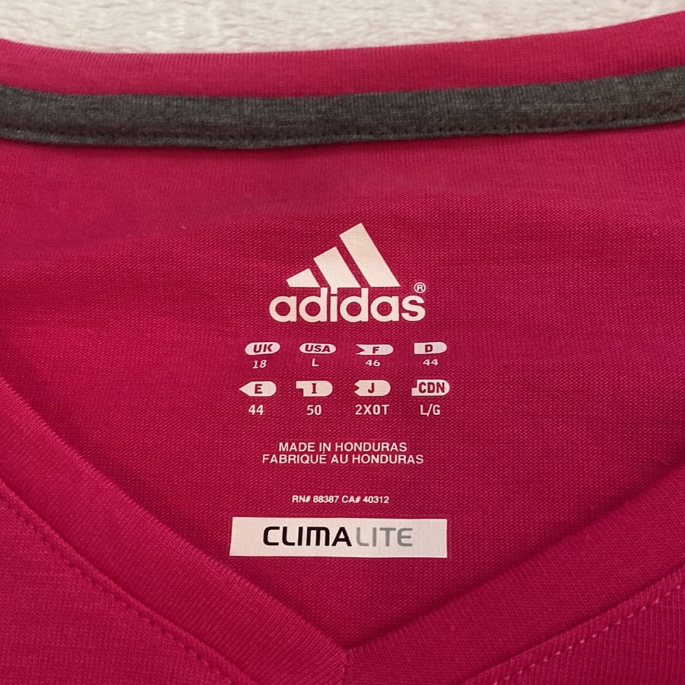 NWT ADIDAS Performance Size L Long Sleeve Slim Fit CLIMALITE Pink Shirt - Picture 2 of 8